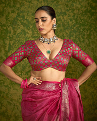 Rani Pink Rasian Silk Bandhani Printed Saree