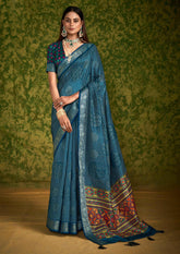 Blue Rasian Silk  Bandhani Printed Saree
