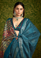Blue Rasian Silk  Bandhani Printed Saree