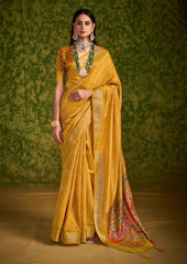 Yellow Rasian Silk Bandhani Printed Saree