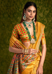 Yellow Rasian Silk Bandhani Printed Saree