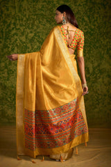 Yellow Rasian Silk Bandhani Printed Saree