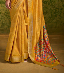 Yellow Rasian Silk Bandhani Printed Saree