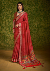 Red Rasian Silk  Bandhani Printed Saree