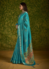 Sky Blue Rasian Silk  Bandhani Printed Saree