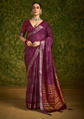 Wine Rasian Silk  Bandhani Printed Saree
