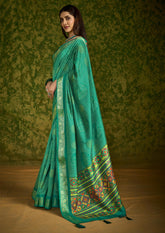 Sea Green Rasian Silk  Bandhani Printed Saree