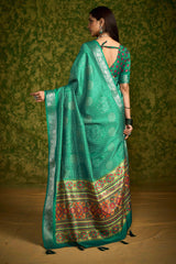 Sea Green Rasian Silk Bandhani Printed Saree
