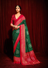 Green Velvet Tusser Silk Aari work Saree-CR5001