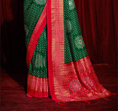 Green Velvet Tusser Silk  Aari work Saree