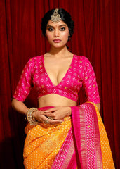 Yellow Velvet Tusser Silk  Aari work Saree