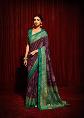 Purple Velvet Tusser Silk  Aari work Saree-CR5003