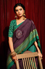 Purple Velvet Tusser Silk  Aari work Saree