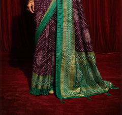 Purple Velvet Tusser Silk  Aari work Saree