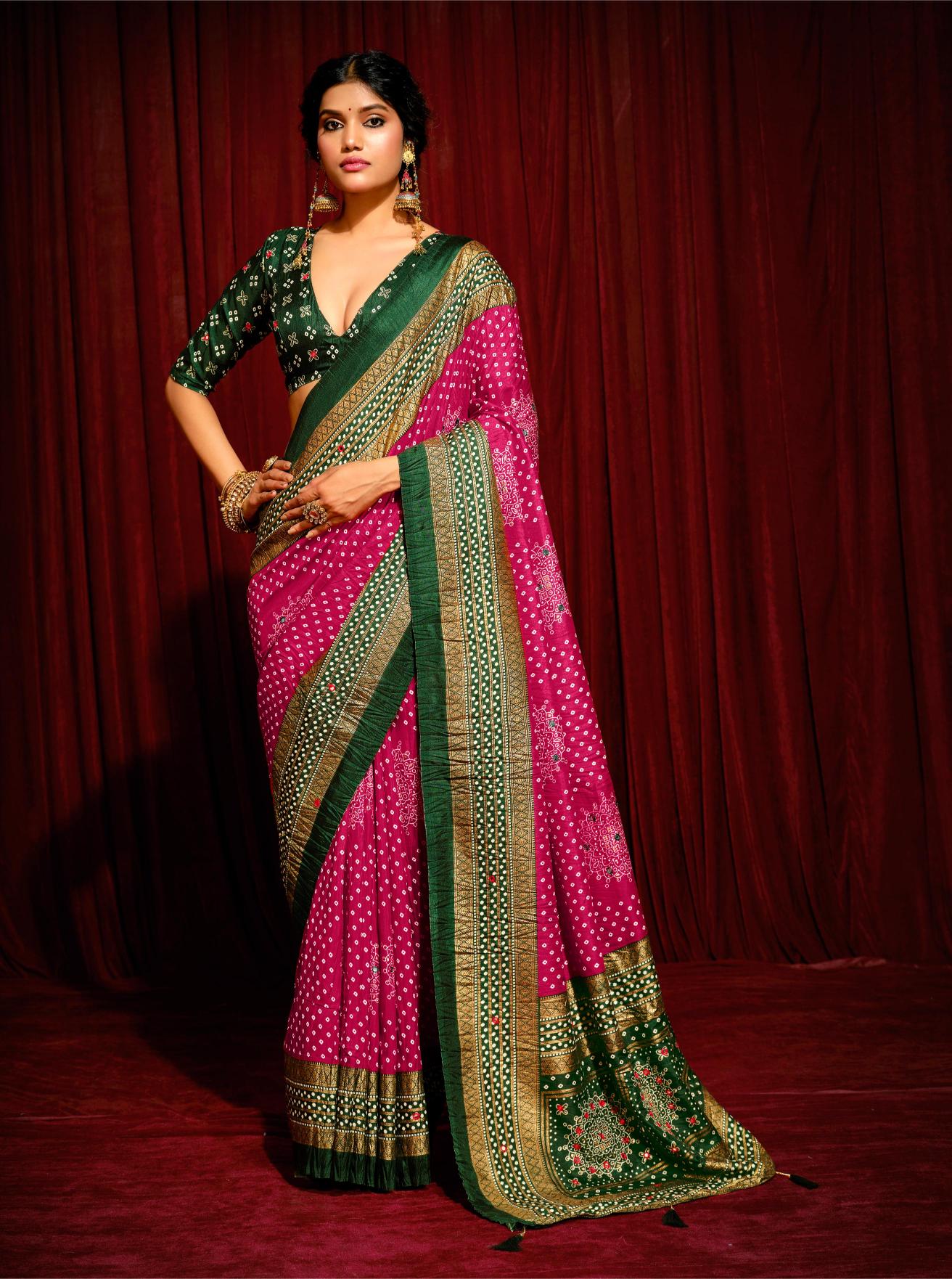 Pink Velvet Tusser Silk  Aari work Saree-CR5004