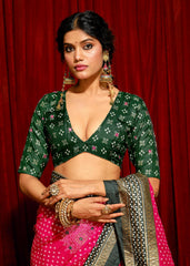 Pink Velvet Tusser Silk  Aari work Saree