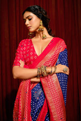 Blue Velvet Tusser Silk  Aari work Saree