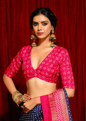 Blue Velvet Tusser Silk  Aari work Saree