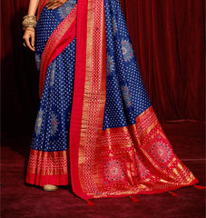 Blue Velvet Tusser Silk  Aari work Saree