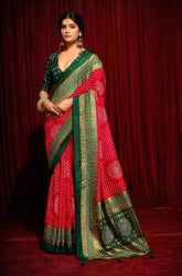 Red Velvet Tusser Silk Aari work Saree-CR5007