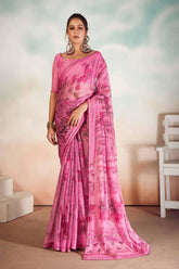 Baby Pink Chiffon Foil Print Saree-CRED1001
