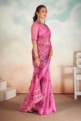 Baby Pink Chiffon Foil Print Saree