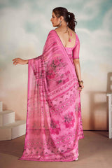 Baby Pink Chiffon Foil Print Saree