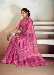 Baby Pink Chiffon Foil Print Saree