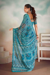 Sky Blue Chiffon Foil Print Saree