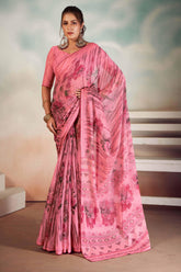 Pink Chiffon Foil Print Saree-CRED1003