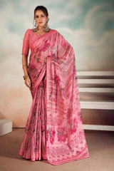 Pink Chiffon Foil Print Saree