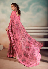 Pink Chiffon Foil Print Saree