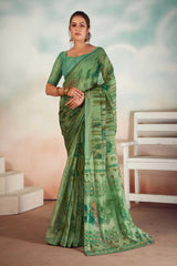 Green Chiffon Foil Print Saree-CRED1005