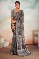 Grey Chiffon Foil Print Saree-CRED1008