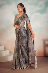 Grey Chiffon Foil Print Saree