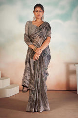 Grey Chiffon Foil Print Saree