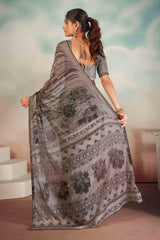 Grey Chiffon Foil Print Saree
