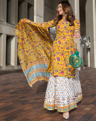 Readymade Rayonne Moutarde A-Line Kurti Sharara Avec Dupatta