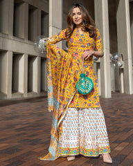 Readymade Rayonne Moutarde A-Line Kurti Sharara Avec Dupatta