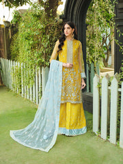 Costume traditionnel indien Salwar orné d'un filet moutarde avec Sharara Dupatta
