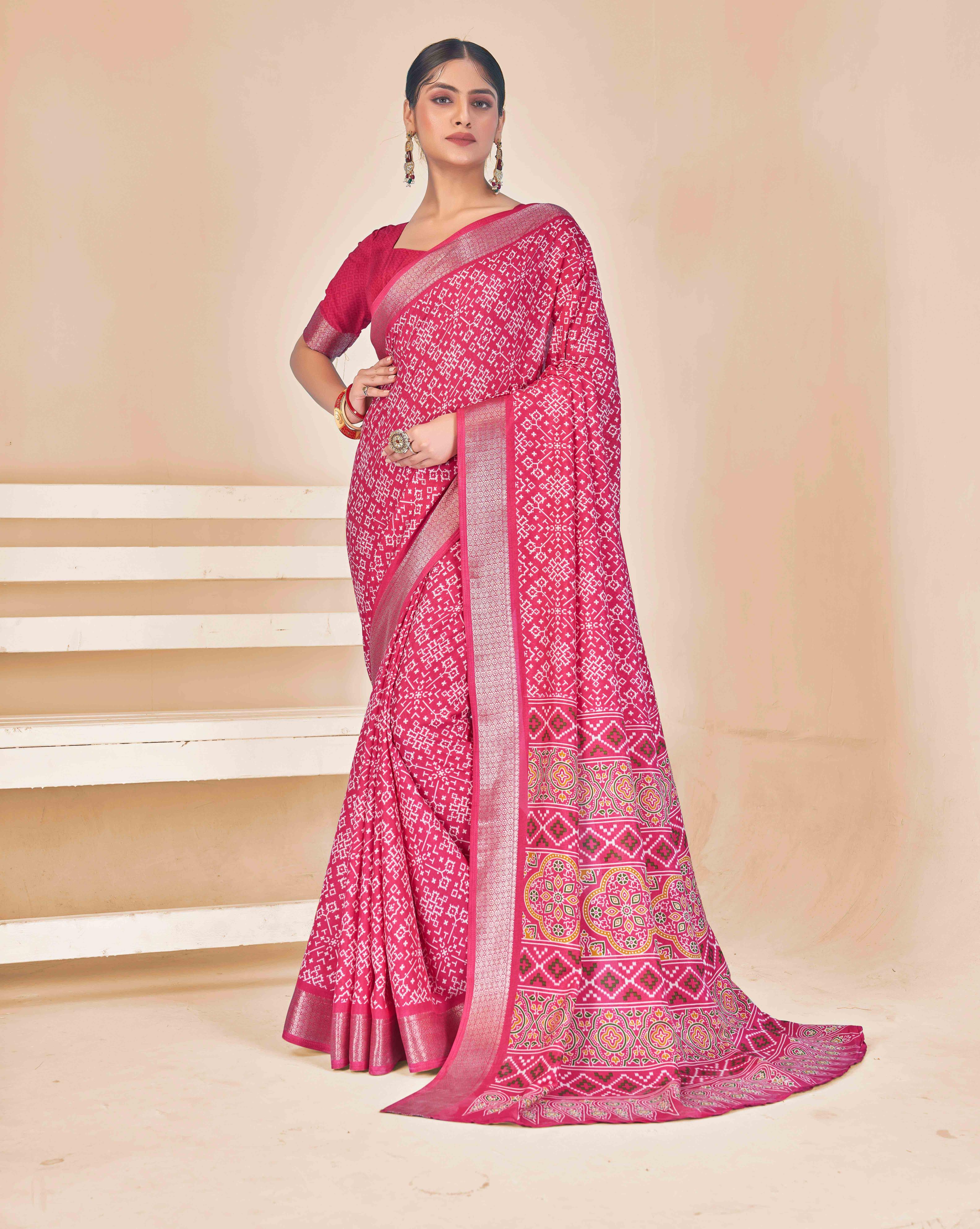 Pink Dola Silk Patola Print Saree-HITEC1003
