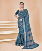 Sea Blue Dola Silk Patola Print Saree-HITEC1005