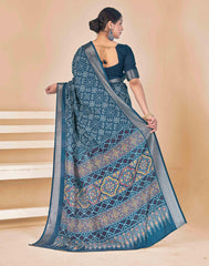 Sea Blue Dola Silk Patola Print Saree