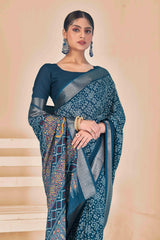 Sea Blue Dola Silk Patola Print Saree