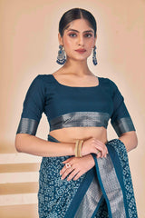 Sea Blue Dola Silk Patola Print Saree
