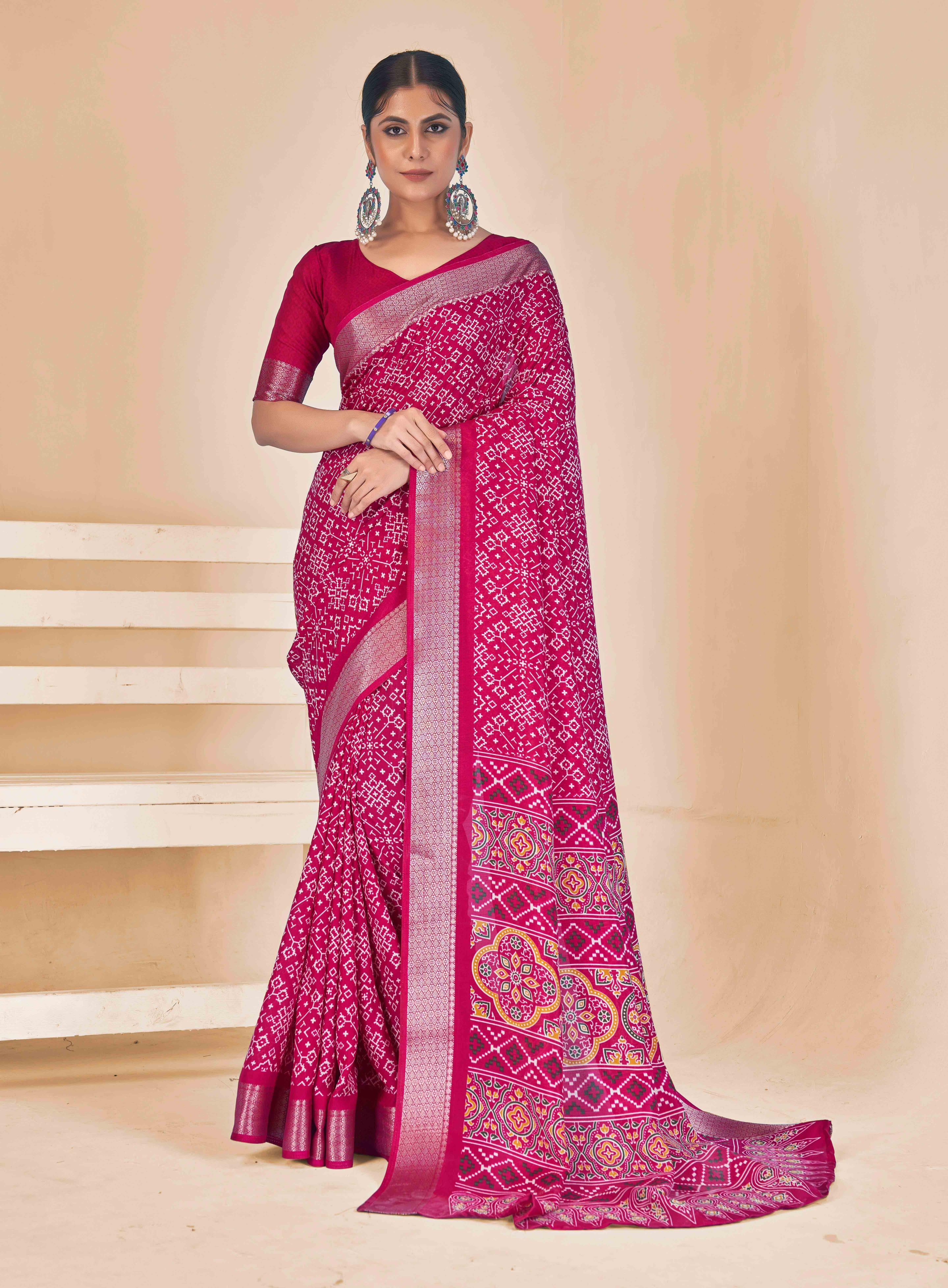 Rani Pink Dola Silk Patola Print Saree-HITEC1008