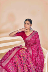 Rani Pink Dola Silk Patola Print Saree