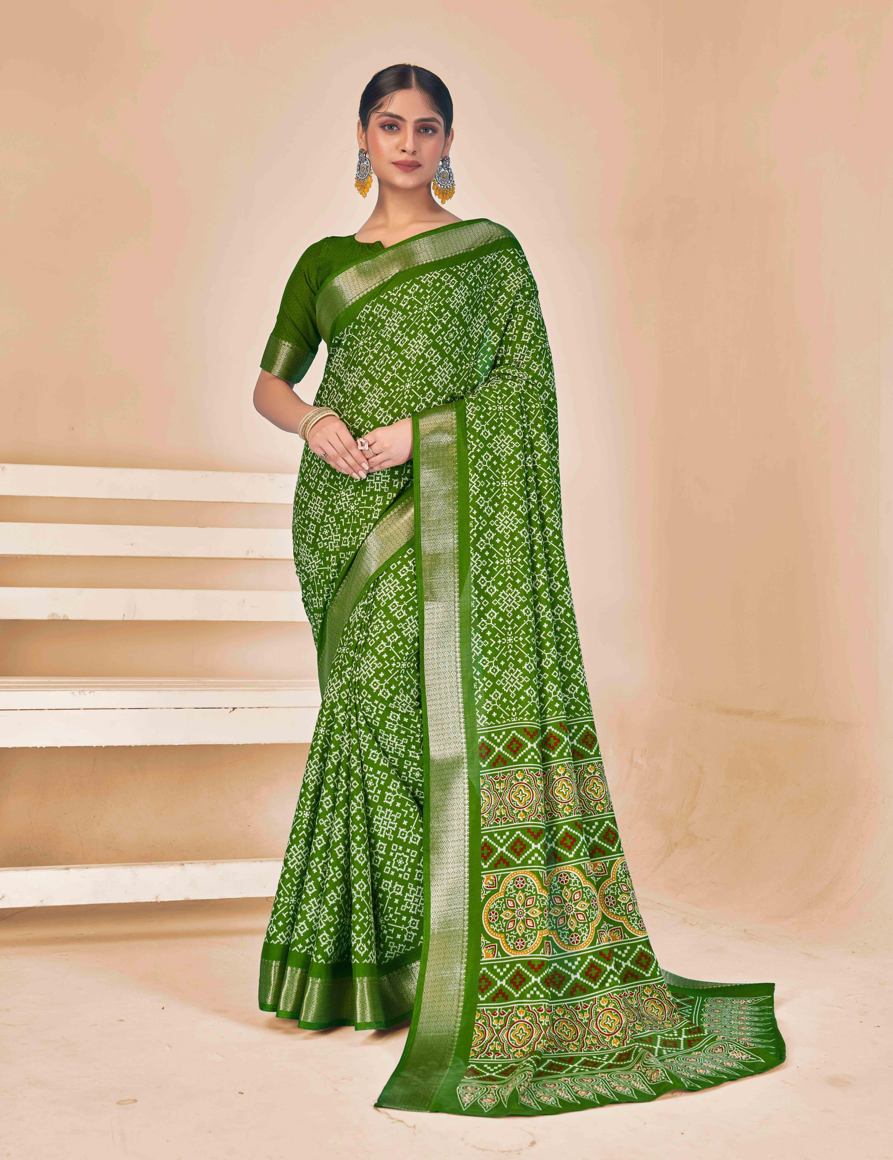 Light green Dola Silk Patola Print Saree-HITEC1009