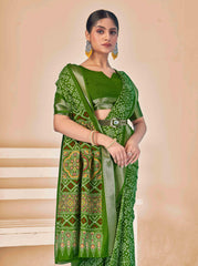 Light green Dola Silk Patola Print Saree