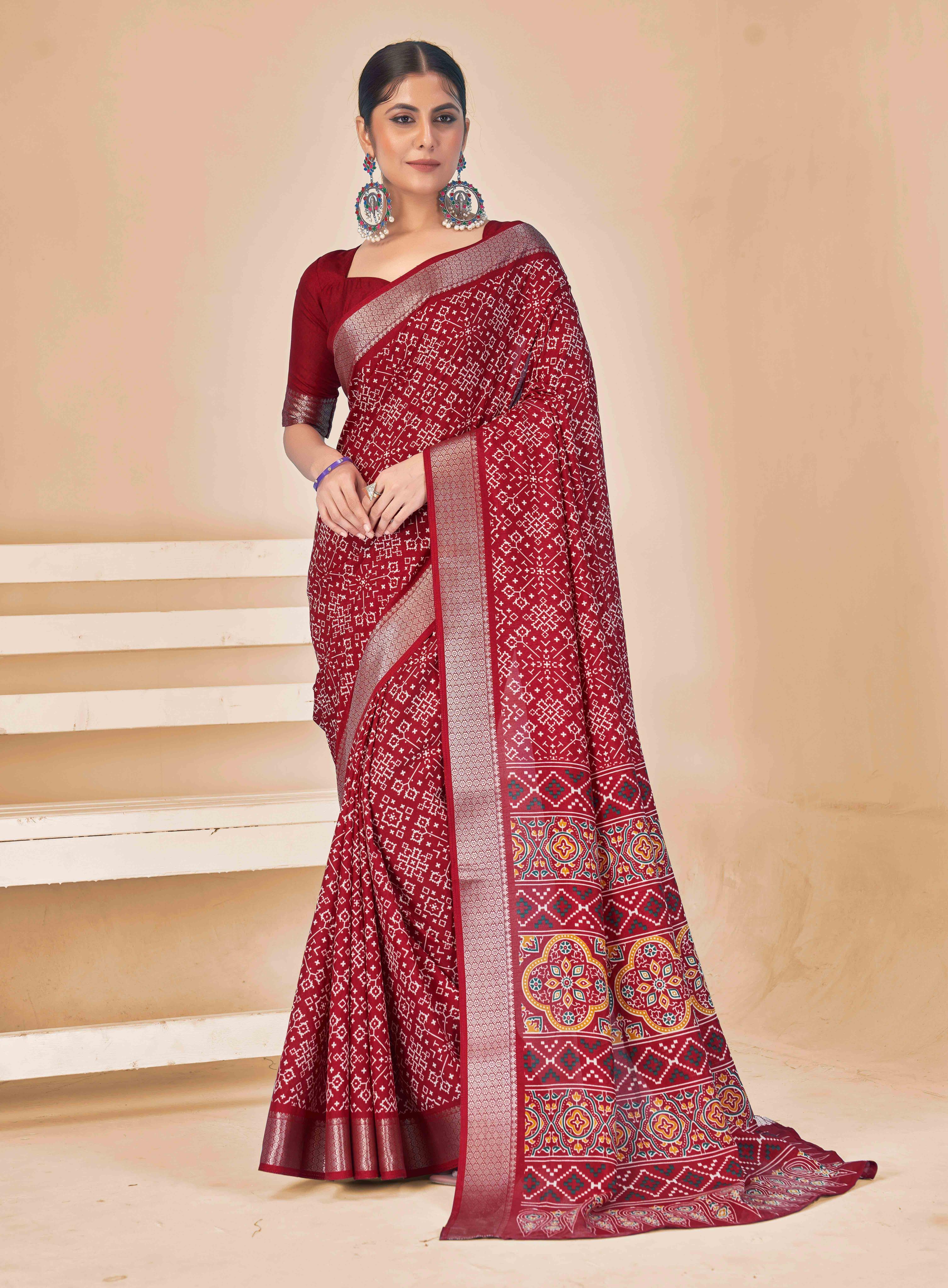 Maroon Dola Silk Patola Print Saree-HITEC1010